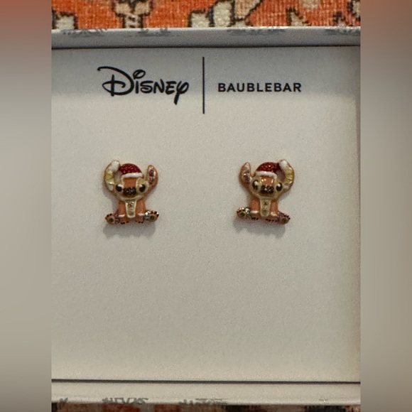 Disney X Baublebar Mini Stitch Gingerbread Wearing Santa Hat Stud Earrings - Picture 3 of 5